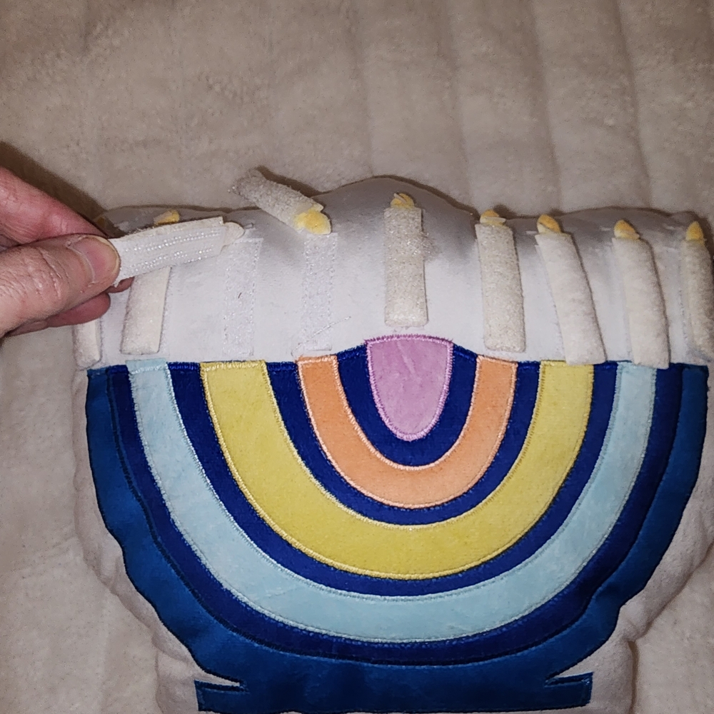 Colorful Menorah Plush Pillow And Dreidl Game